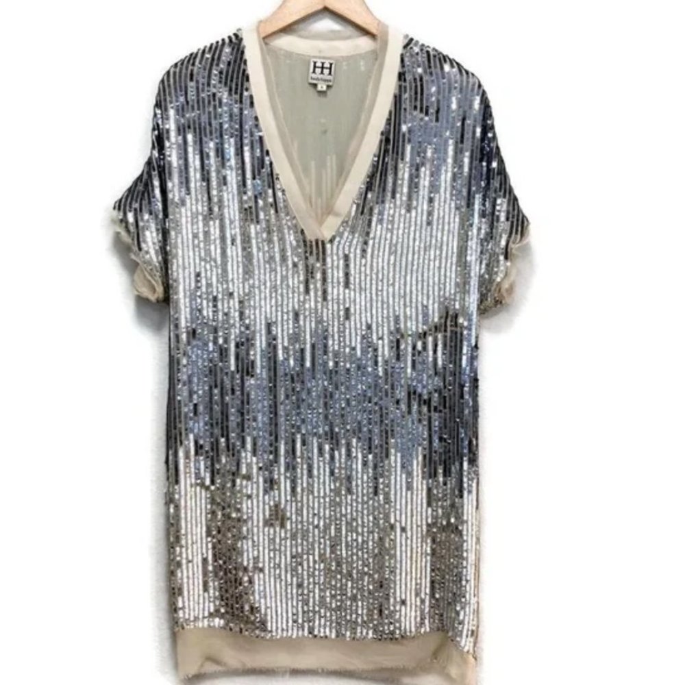 Haute Hippie Sequin V-Neck Dress, Size Large